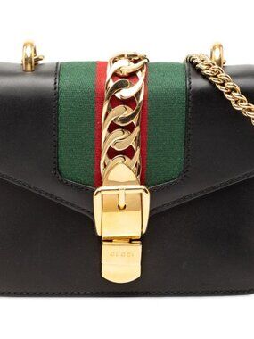 Gucci Sherry Line Sylvie Small Crossbody Chain Shoulder Bag Black